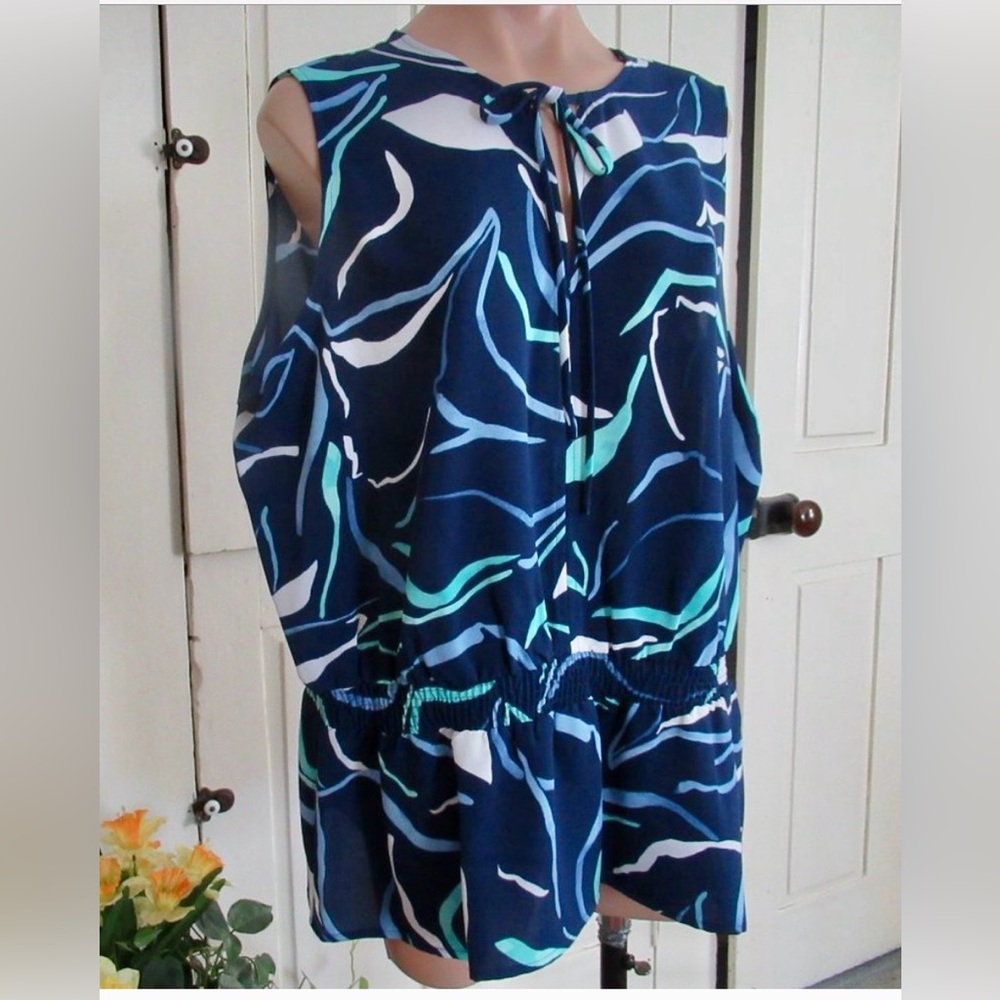 Alfani blouse Blazing Navy sleeveless geometric Size 2X